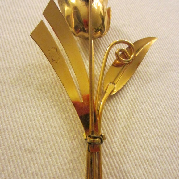 Sterling Craft Tulip Golden Bouquet Flower Brooch - Picture 2 of 9